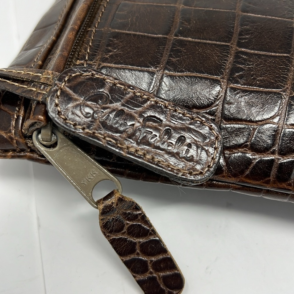 Carlos Falchi Brown Leather Croc Embossed Crossbody Zipper Bag - Picture 4 of 13